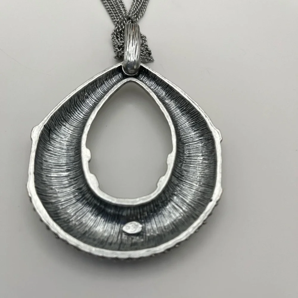 Macy's Silver Tone Open Teardrop Pendant Necklace with Rhinestones‎ 16